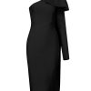 Women's One Shoulder Bowknot Long Sleeve Bodycon Knee Length Club Party Bandage Dress