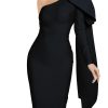 Women's One Shoulder Bowknot Long Sleeve Bodycon Knee Length Club Party Bandage Dress
