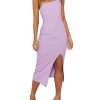 Women's Spaghetti Straps Split Slit Hem Sleeveless Bodycon Cocktail Party Midi Dress