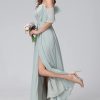 Women's Cold Shoulder Chiffon Bridesmaids Dresses 2025 with Slit Long Formal Party Dress for Junior CYM058