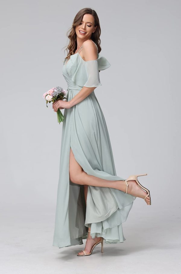 515ievEB1SL.jpg Women's Cold Shoulder Chiffon Bridesmaids Dresses 2025 with Slit Long Formal Party Dress for Junior CYM058