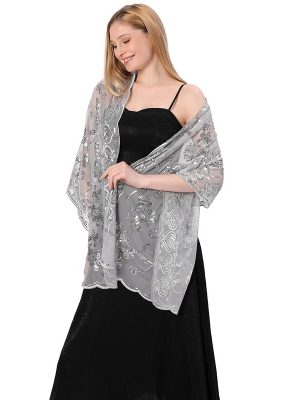 Shawls and Wraps for Evening Dresses,Women Formal 1920s Sequin Flower Sheer Shawls and Wraps for Wedding-