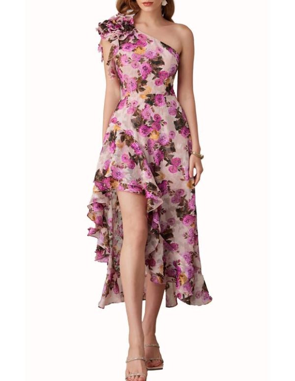 51CQtRwq9vL.jpg Womens Summer One Shoulder Sleeveless Dresses Floral Flowy Ruffle High Low Wedding Guest Maxi Sundresses