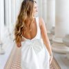 Mini Prom Dress Pearl Satin Evening Dress with Bow Backless Bodycon Formal Party Gowns AD045