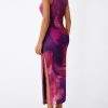 Bodycon Maxi Dress Womens Sleeveless Floral Print Fitted Party Club Ruched Dresses with Side Slit