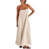 Women's 2025 Summer Linen Maxi Dress Contrast Spaghetti Strap Dress Backless Sleeveless Casual Party Beach Dresses