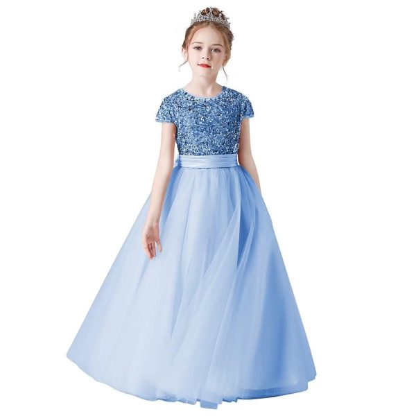 51cy7r-zDdL.jpg Flower Girl Dresses Wedding Bridesmaid Sequins Tulle Puffy Skirt Girls Birthday Party Pageant Gown Floor Length