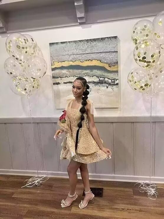 51dygnB0KyL.jpg Sparkly Sequin Short Homecoming Dresses 2025 Spaghetti Strap Sequin Prom Dress Bow Cocktail Party Dress RO257