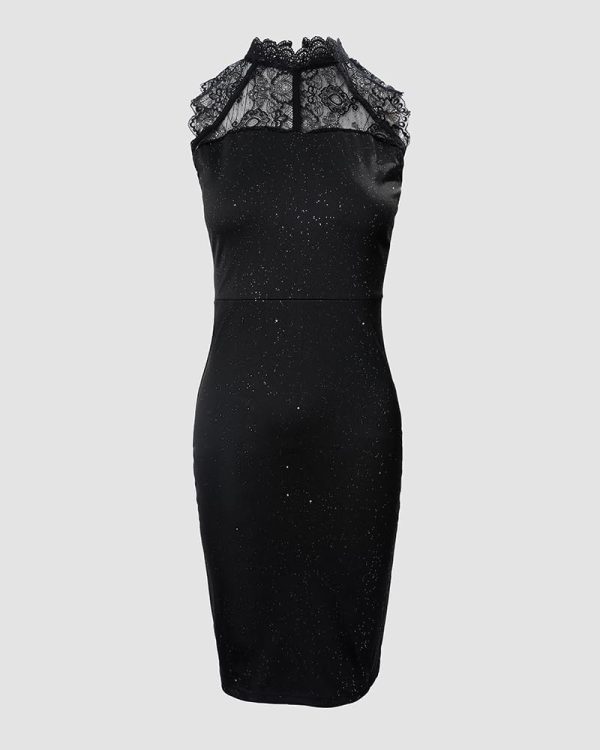 51eY0wRUBdL.jpg Womens Glitter Contrast Lace Bodycon Dress Sleeveless Slit Cocktail Evening Party Club Mini Dresses