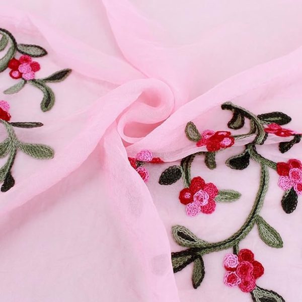 51esYPQSg9L.jpg Embroidery Chiffon Scarf Wrap Shawl Lightweight Scarf for Women Fashion Summer Fall Scarf