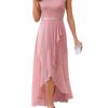 Women's V-Neck Dress for Women Wedding Guest Hi-Lo Floral Lace Prom Cocktail Party Formal Bridesmaid Dress