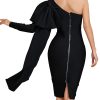 Women's One Shoulder Bowknot Long Sleeve Bodycon Knee Length Club Party Bandage Dress
