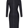 Women's Deep Plunge V Neck Long Sleeves Draped Knee Length Bodycon Bandage Dress