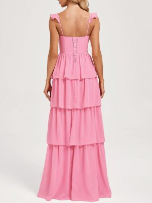 Tiered Ruffles Bridesmaid Dresses 2025 for Women Chiffon Formal Evening Dresses with Ruffles DE423