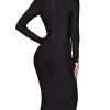 Women's Deep Plunge V Neck Long Sleeves Draped Knee Length Bodycon Bandage Dress