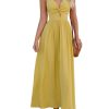 Women Casual Dress Beach Sleeveless V Neck Summer Cutout Spaghetti Straps Formal Maxi Sun Dresses