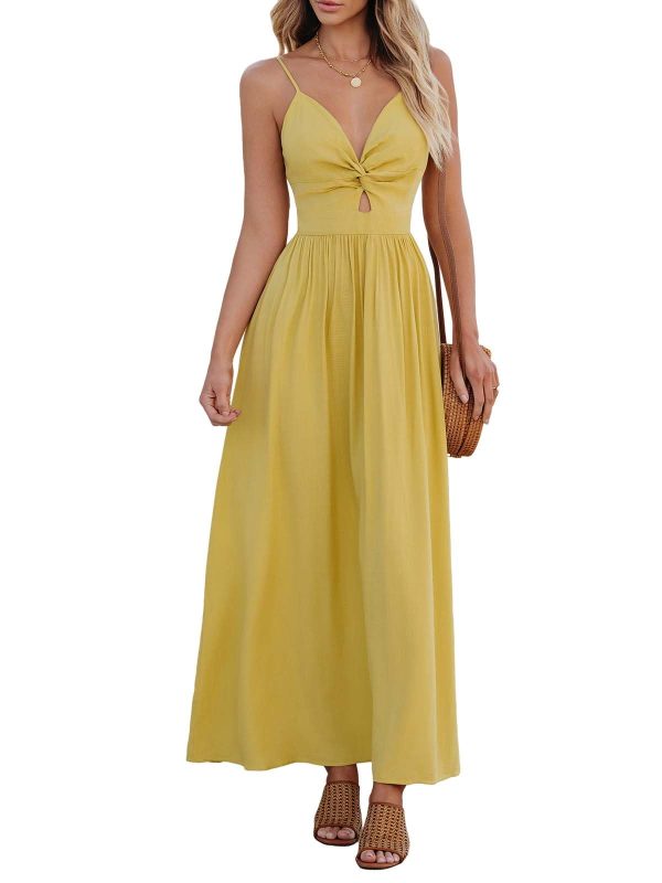 51p-84Jf6L.jpg Women Casual Dress Beach Sleeveless V Neck Summer Cutout Spaghetti Straps Formal Maxi Sun Dresses