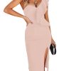 One Shoulder Ruffle Dress Side Split Bodycon Bandage Dress Wedding Guest Dress