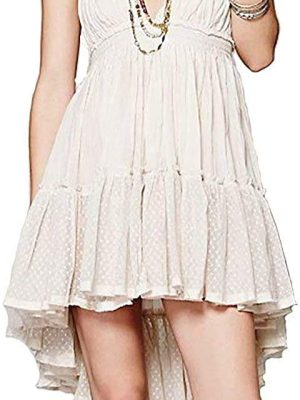 Summer Deep V Neck Bohemian Women Mini Short Dress Backless Beach Boho Dress