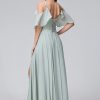 Women's Cold Shoulder Chiffon Bridesmaids Dresses 2025 with Slit Long Formal Party Dress for Junior CYM058