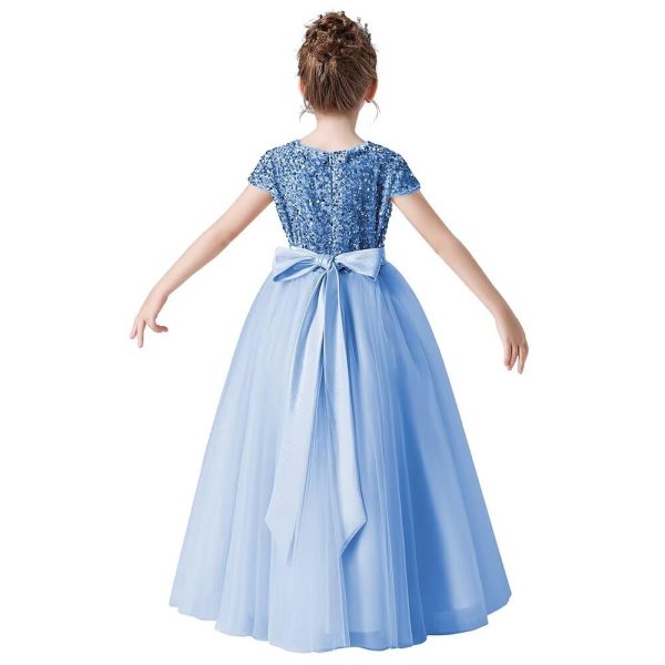 51wiv3QFC6L.jpg Flower Girl Dresses Wedding Bridesmaid Sequins Tulle Puffy Skirt Girls Birthday Party Pageant Gown Floor Length