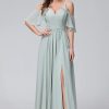 Women's Cold Shoulder Chiffon Bridesmaids Dresses 2025 with Slit Long Formal Party Dress for Junior CYM058