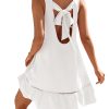 Womens Swimsuit Cover Ups Dresses V Neck Back Bow tie Backless Sleeveless Beach Spaghetti Straps Flowy Coverups Dress