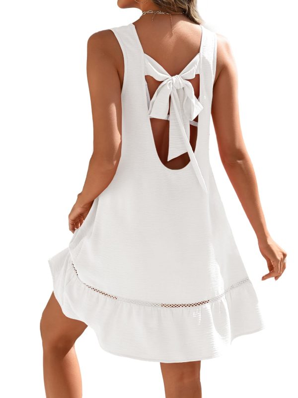 Womens Swimsuit Cover Ups Dresses V Neck Back Bow tie Backless Sleeveless Beach Spaghetti Straps Flowy Coverups Dress
