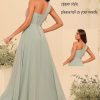 Chiffon One Shoulder Bridesmaid Dress with Pleated Bodice Long A Line Prom Dress for Women RS028