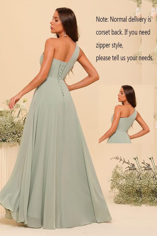 61-ZA-tMnL.jpg Chiffon One Shoulder Bridesmaid Dress with Pleated Bodice Long A Line Prom Dress for Women RS028
