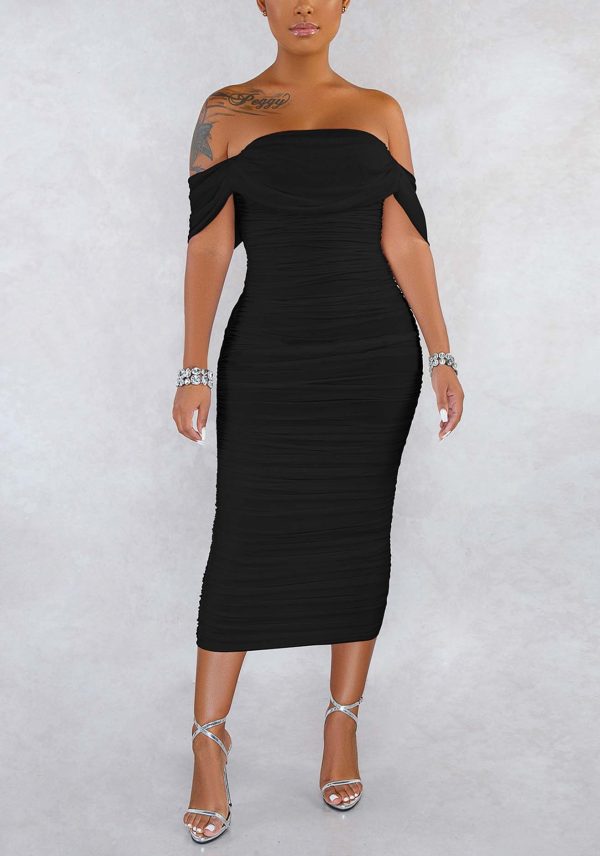 610Vw0f9IaL.jpg Women's Sexy Off Shoulder Sleeveless Bodycon Ruched Midi Elegant Cocktail Evening Party Night Tube Dresses