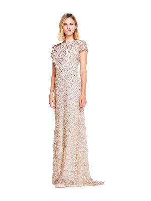 Women's Short-Sleeve All Over Sequin Gown