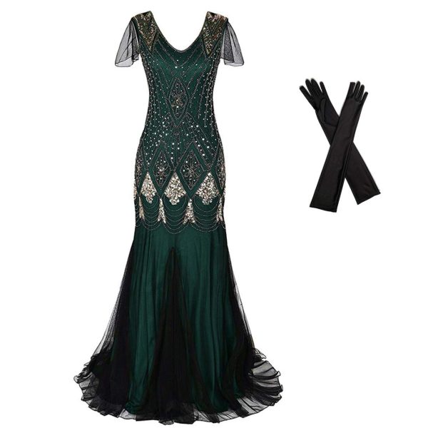 612EgczPsxL.jpg Women Evening Dress 1920s Flapper Cocktail Mermaid Plus Size Formal Gown with Long Gloves