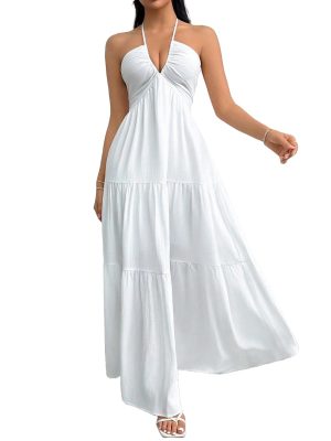 Women's Maxi Summer Dresses Halter V Neck Beach Dresses for Women A-Line Casual Dress for Vacation