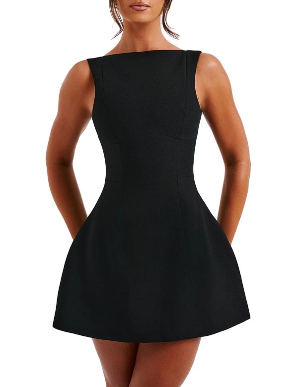 612hexU7g8L.jpg Women's Summer Sexy Sleeveless Zipper Mock Neck Slim Fit A-line Mini Dress Bodycon Party Club Dress for Women