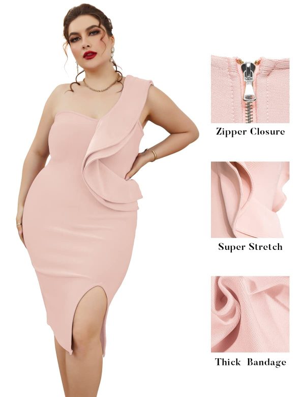 613TkKG-TL.jpg One Shoulder Ruffle Dress Side Split Bodycon Bandage Dress Wedding Guest Dress