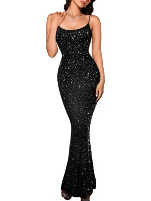 Rhinestone Mesh Dress,Glitter Sparkly Embellished Sheer Maxi Dresses,Sexy Birthday Outfit for Women Cocktail Party