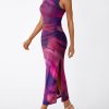 Bodycon Maxi Dress Womens Sleeveless Floral Print Fitted Party Club Ruched Dresses with Side Slit
