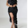 Women Sexy Strapless Ruffle Bodycon Dress Solid Color Fringe Slim Party Cocktail Bandage Dresses