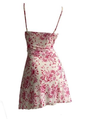 Women's Summer Spaghetti Strap Cowl Neck Satin Mini Tropical Dress
