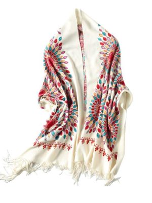 Women's Embroidered Oversize Tassel Shawl Scarf Wraps for Women