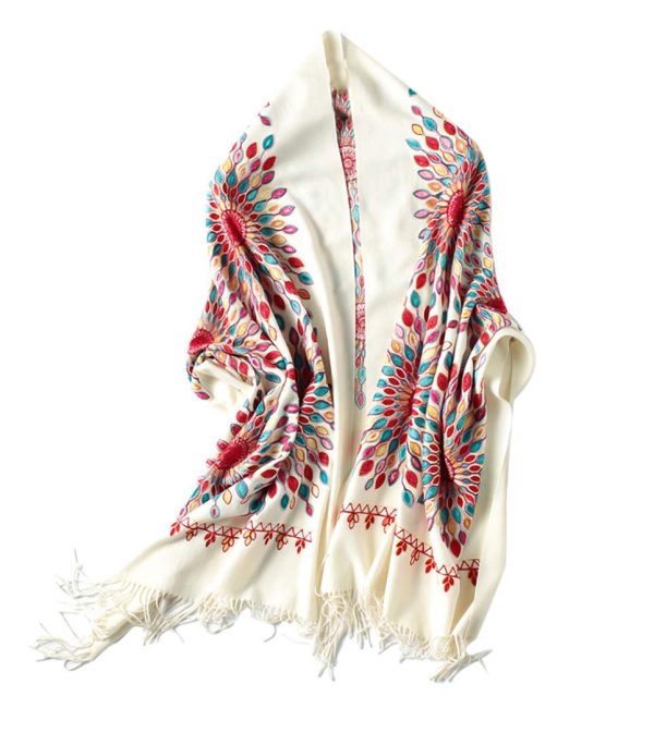 Women's Embroidered Oversize Tassel Shawl Scarf Wraps for Women