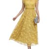 Women's Midi Formal Dress 2025 Flutter Short Sleeve Crewneck Lace Wedding Guest Party Dresses