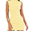 Women's Sexy Summer Casual Mock Neck Sleeveless Bodycon Dresses Ruched Turtleneck Cocktail Party Mini Dress