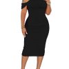 Women's Sexy Off Shoulder Sleeveless Bodycon Ruched Midi Elegant Cocktail Evening Party Night Tube Dresses
