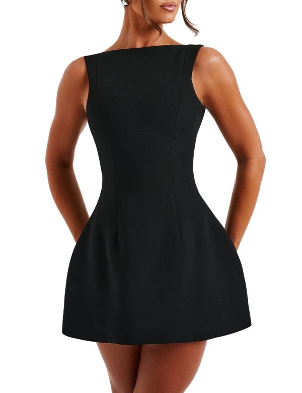 6192nQJ6S-L.jpg Women's Summer Sexy Sleeveless Zipper Mock Neck Slim Fit A-line Mini Dress Bodycon Party Club Dress for Women