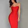 Women's Midi Cocktail Dresses Strapless Bandage Bodycon Dress Wedding Party Dress