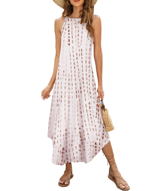 61BLvbGrDvL.jpg Women's Summer Casual Sleeveless Beach Dress Long Halter Side Slit Maxi Sun Dresses