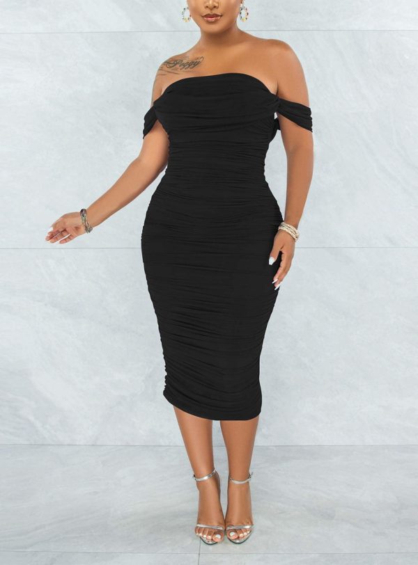 61BbV7M4KDL.jpg Women's Sexy Off Shoulder Sleeveless Bodycon Ruched Midi Elegant Cocktail Evening Party Night Tube Dresses