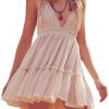Summer Deep V Neck Bohemian Women Mini Short Dress Backless Beach Boho Dress